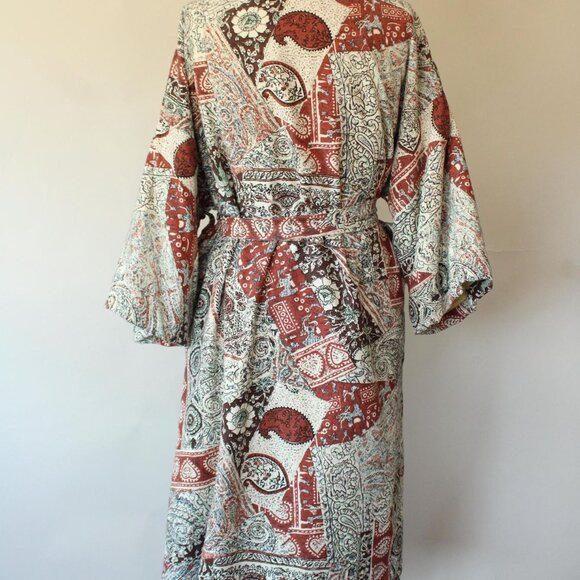 Vintage 1960s 1970s Robe with Pockets, Roytex Terrycloth Housecoat, Tiki Brown - Picture 8 of 10